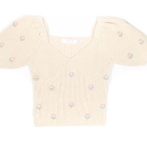 ASTR the Label Women’s Embroidered Floral Beige Sweater Size Medium